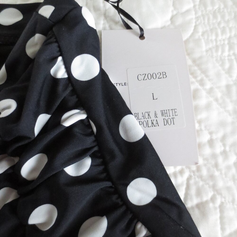 Unique Vintage High-Waist Black & White Polka Dot Swim Bottom - Picture 3 of 5